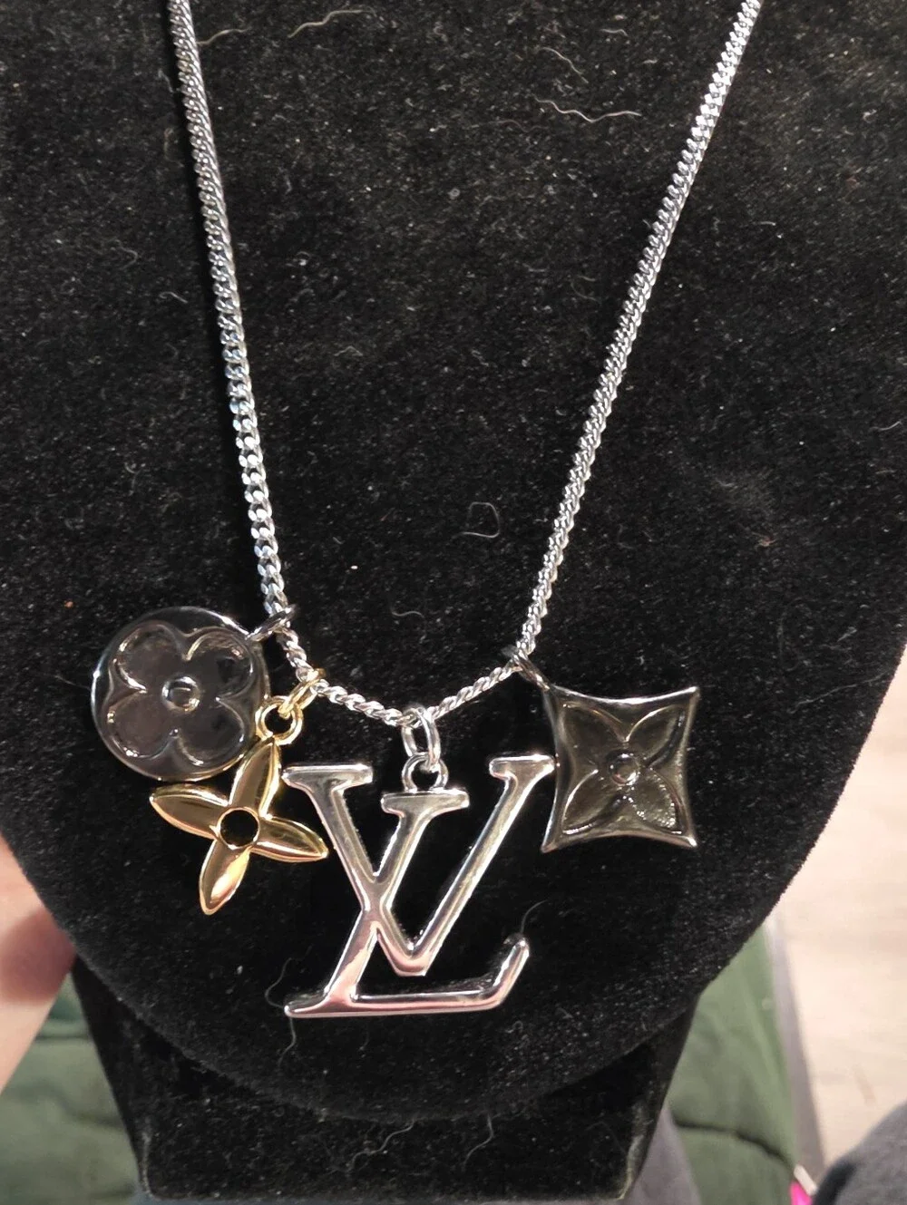 USED...UPCYCLED LV Silver Charm Necklace with Mixed Charms - Silver